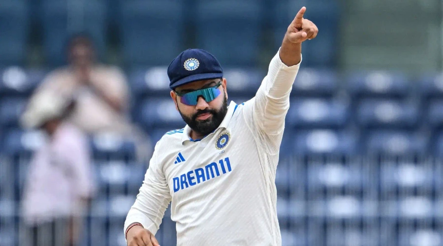 Captain Rohit Sharma setting field during a Test Match.