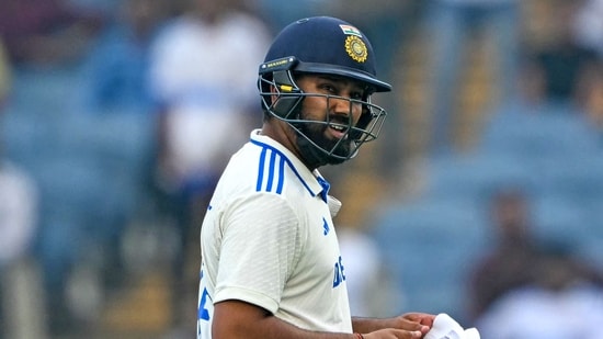 Rohit Sharma after being dismissed in a Test match.