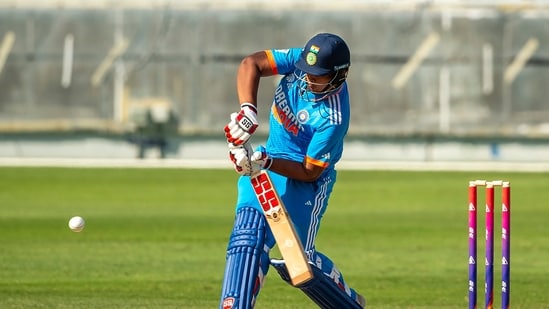 Vaibhav Sooryavanshi Playing a stroke during Asia Cup Semi-Final