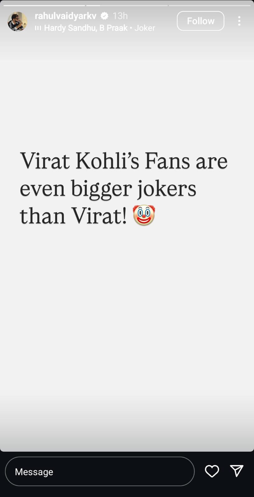 Rahul Vaidya's IG Story